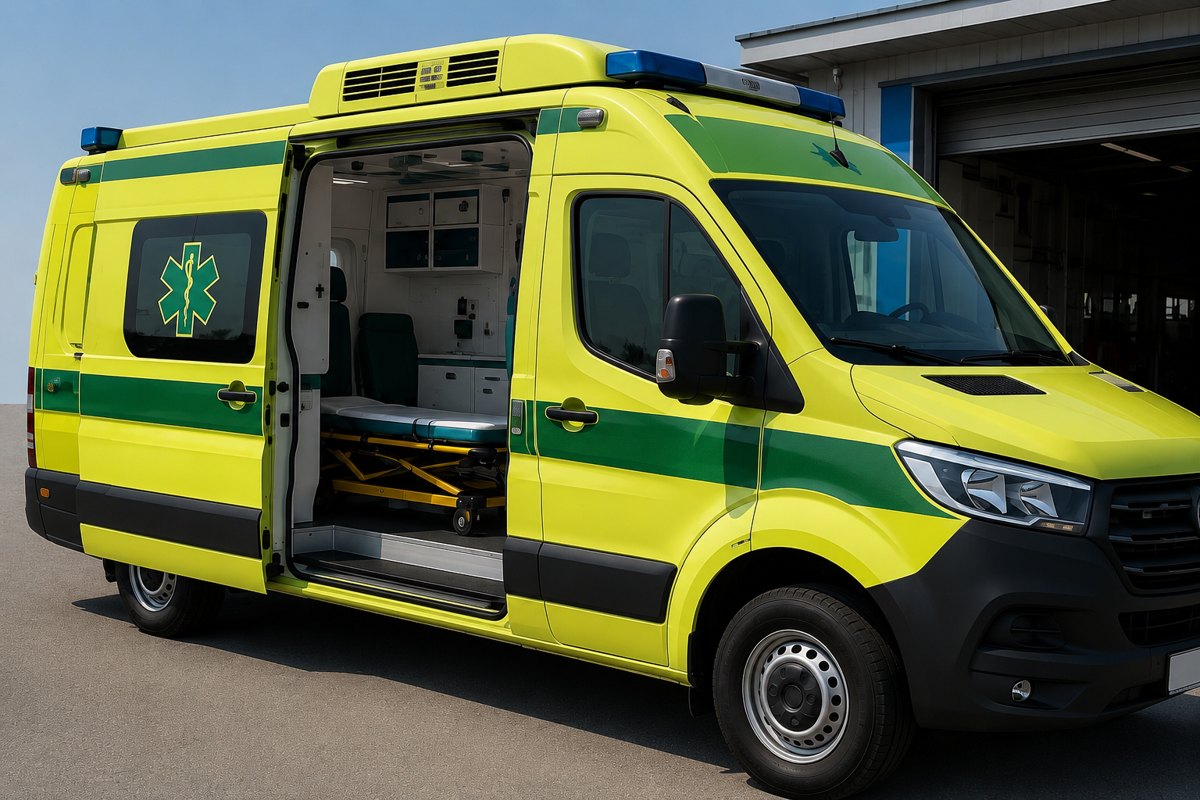 Ambulance with equipped interior
